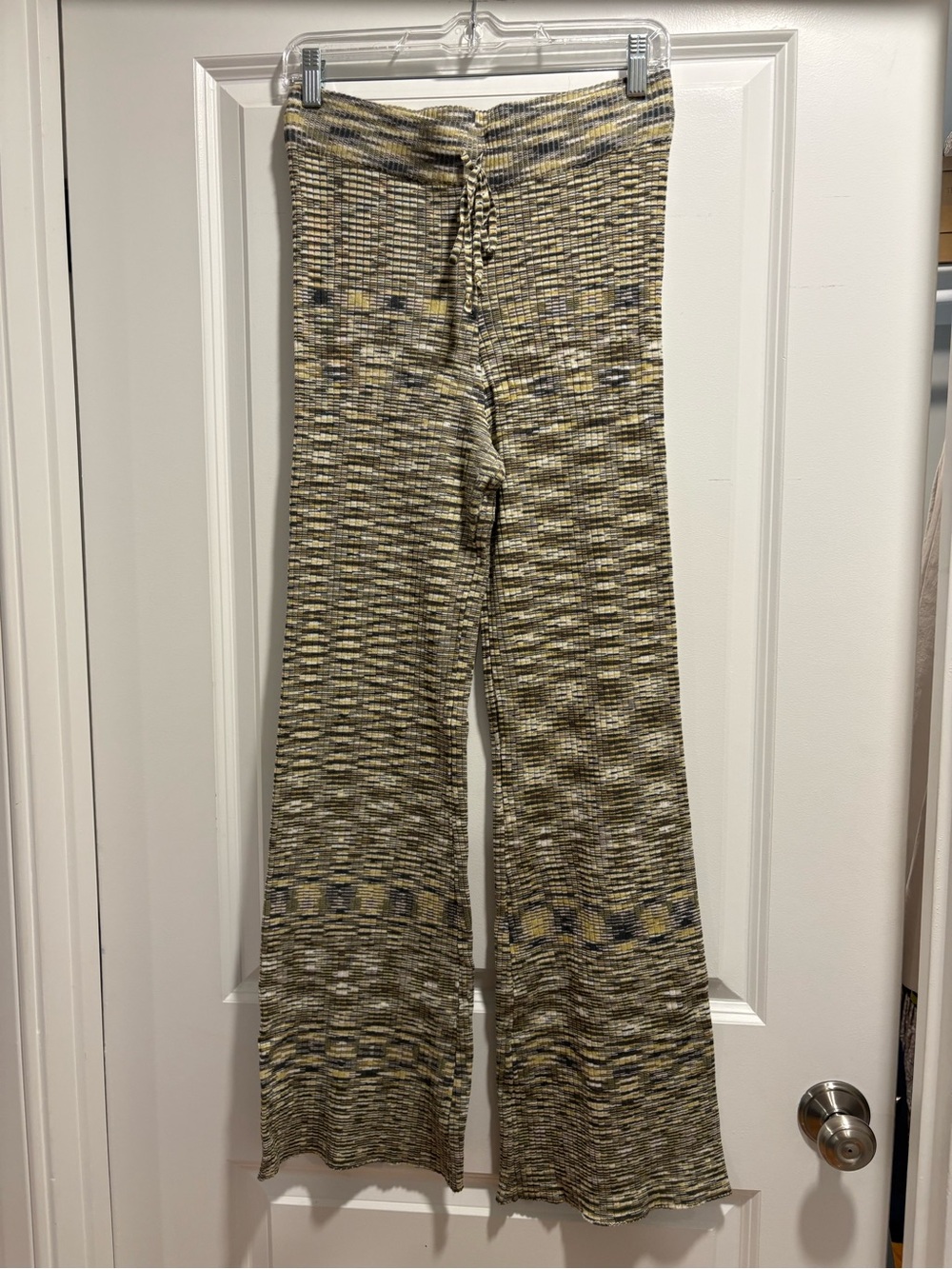 12th Tribe Yellow and Gray Knit Wide-Leg Drawstring Pants